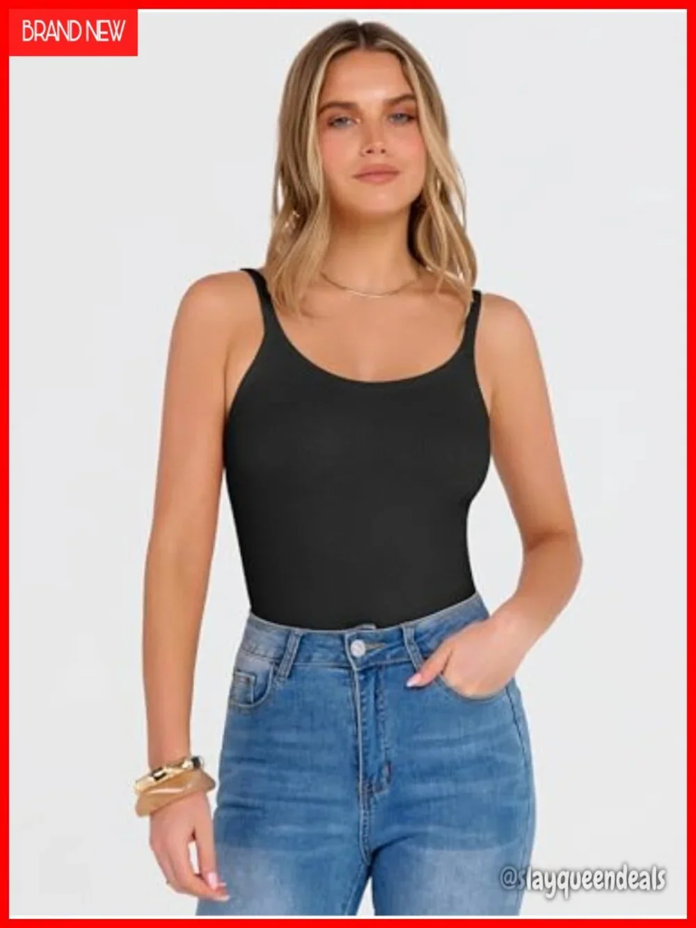 Scoop Neck Sleeveless Ribbed Slim Tank Top for Women